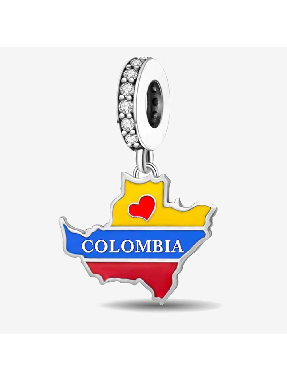 925 Sterling Silver Colombia Map Flag Heart Dangle Charm